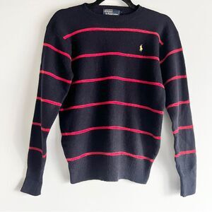 Polo by Ralph Lauren Navy and Red Striped Crewneck Lambswool Sweater Size Small